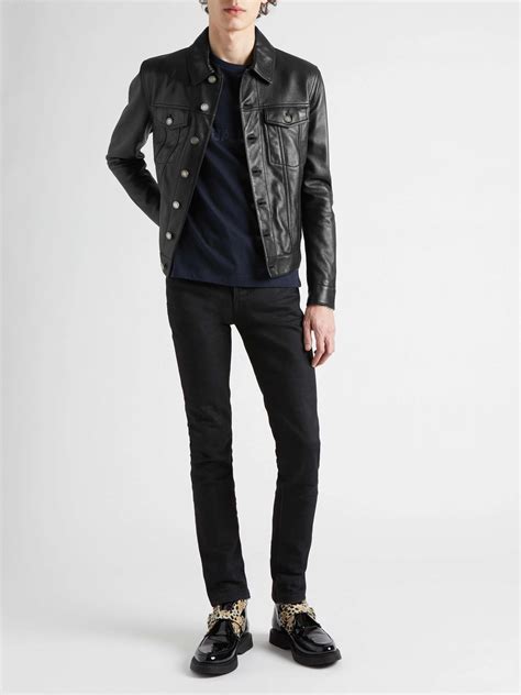 ysl leather jacket women|saint laurent leather trucker jacket.